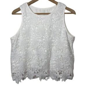 XINUBABY | Women's White Lace Overlay Sleeveless Casual Cropped Top | Size XL